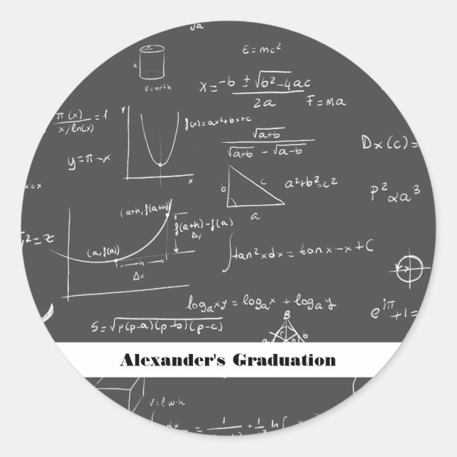 Sticker Rond Formes d'équations mathématiques noires Diplôme gr (Devant)