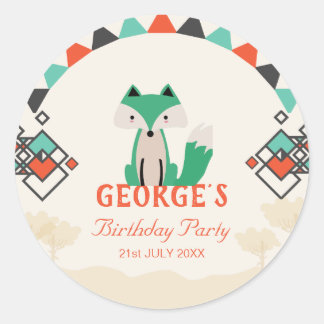 Sticker Rond Formes géométriques colorées Renard tribal Anniver