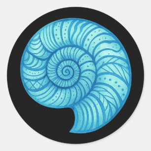 Sticker Rond Fossile d'Ammonite – Distorsion en spirale néon