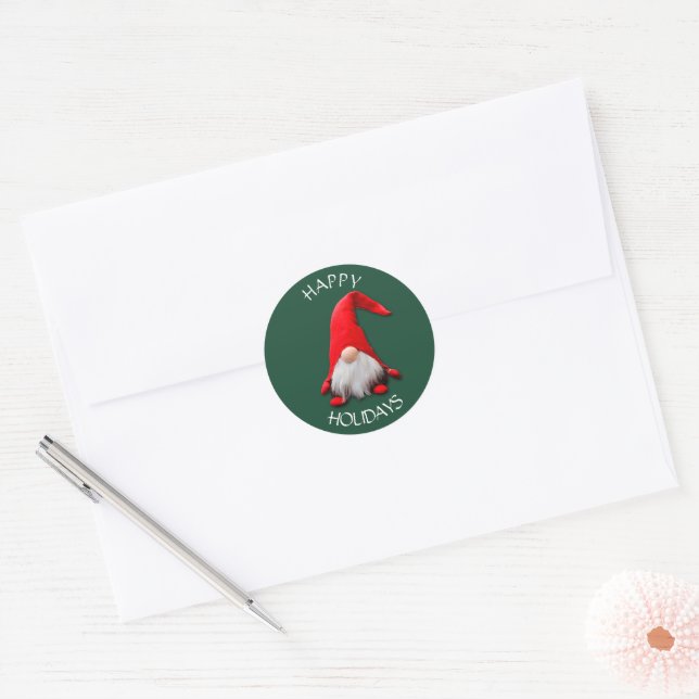 Sticker Rond Fou Noël Rouge Gnome (Enveloppe)