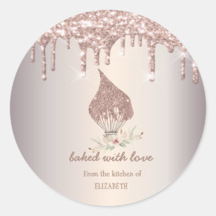 Sticker Rond Fouet Pailleté Rose Gold Gouttes de Paillettes Bou
