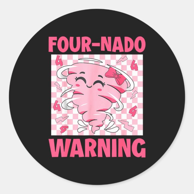 Sticker Rond Four 4 Nado Warning Nk Tornado Themed Birthday Gir (Devant)