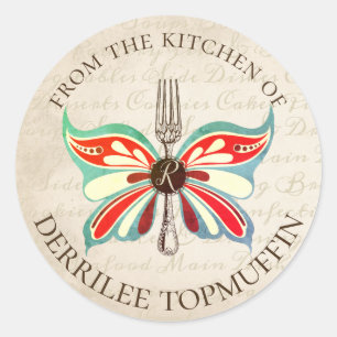 Sticker Rond Fourche papillon vintage de la cuisine de l'autoco