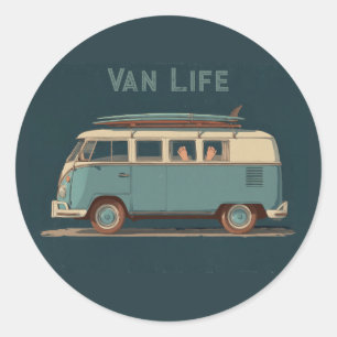 Sticker Rond Fourgonnette de Surf Vintage – Conception de Camio