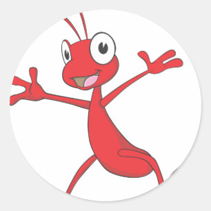 Sticker Rond Fourmi rouge heureuse sautant pour la joie
