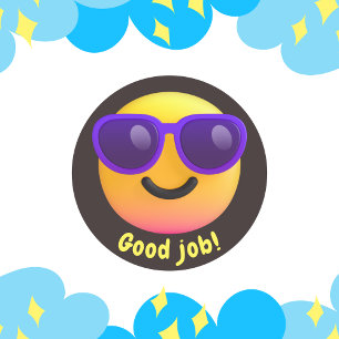 Sticker Rond Fournisseur scolaire emoji jaune amusant 2D bon tr