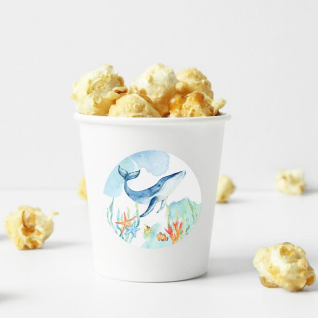 Sticker Rond Fournitures de fête baleine océan sous la mer (Créateur téléchargé)