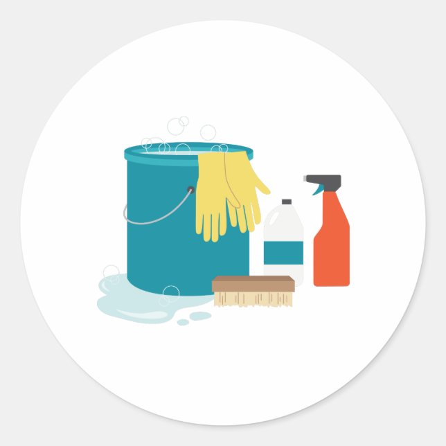 Sticker Rond Fournitures de nettoyage (Devant)