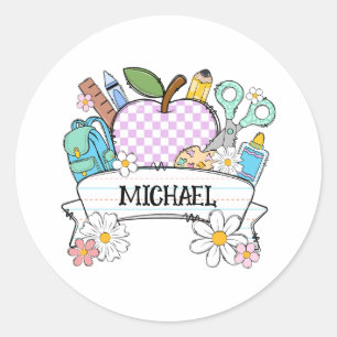 Sticker Rond Fournitures de retour à l'école personnalisées ave