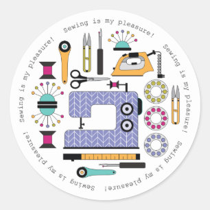 Sticker Rond Fournitures et outils de couture modernes Motif