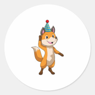 Sticker Rond Fox à la fête avec casquette de parti