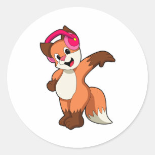 Sticker Rond Fox à la musique avec casque
