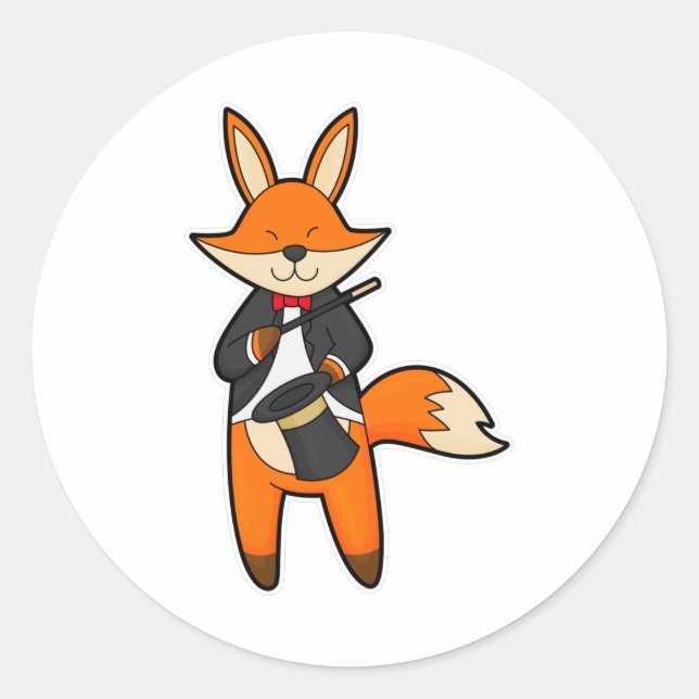 Sticker Rond Fox comme Magicien avec baguette magique et Casque (Devant)