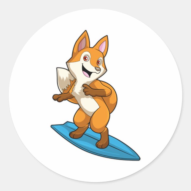 Sticker Rond Fox comme surfer avec Surfer (Devant)