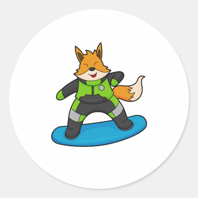 Sticker Rond Fox en Snowboard avec Snowboard (Devant)