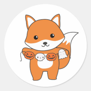 Sticker Rond Fox Happy Halloween Citrouille Chat costume classi