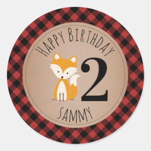 Sticker Rond Fox Lumberjack Plaid Baby Anniversaire