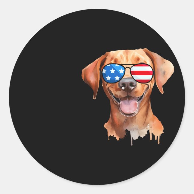 Sticker Rond Fox Red Lab Maman Papa Drapeau Labrador Retrieur (Devant)