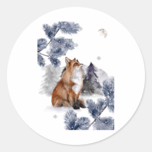 Sticker Rond Fox voit la lune en hiver