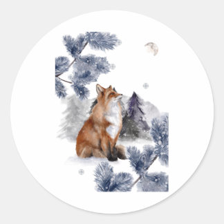 Sticker Rond Fox voit la lune en hiver