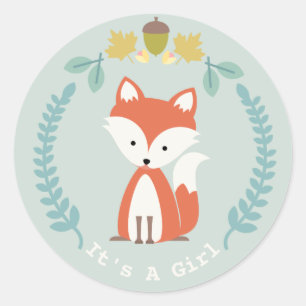 Sticker Rond Fox Wreath Girl Baby shower