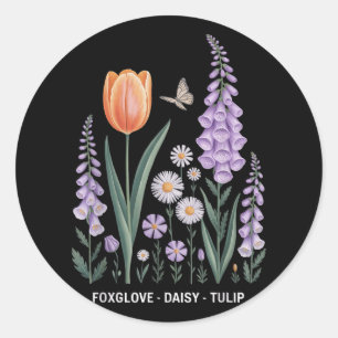 Sticker Rond Foxglove Daisy Tulip Floral Nature Art