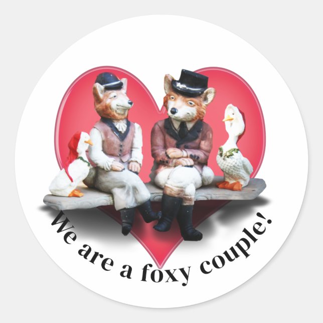 Sticker Rond Foxy Couple Valentine's Day (Devant)