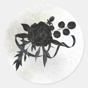 Sticker Rond FR EN DE Sceau de deuil - Rose noire