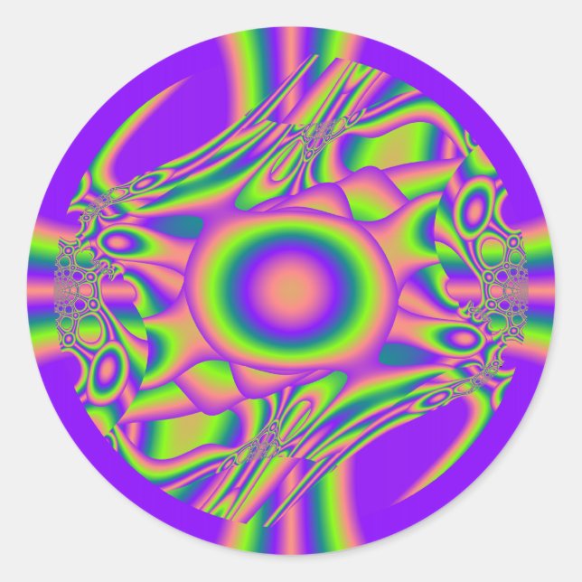 Sticker Rond Fractal Warp Purple Vert Psychédélique (Devant)