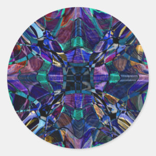 Sticker Rond Fractale bleue de kaléidoscope