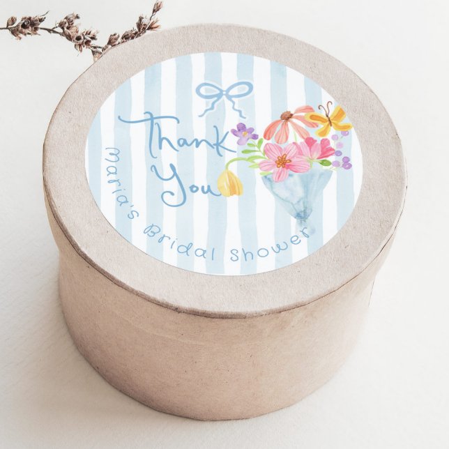 Sticker Rond Fraîchement sortie du marché Aquarelle bleue Merci (Créateur téléchargé)