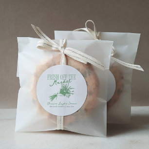 Sticker Rond Fraîchement sortie du marché : Baby shower vert po