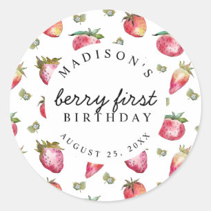Sticker Rond Fraise 1er Anniversaire Fête Berry First Sweet