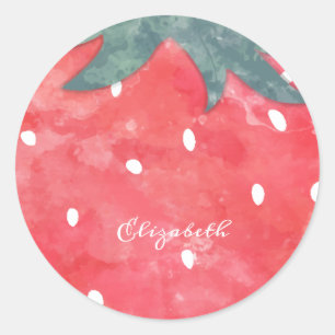 Sticker Rond Fraise à l'aquarelle mignonne