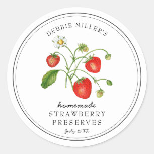 Sticker Rond Fraise à l'aquarelle sur pot de confiture blanc
