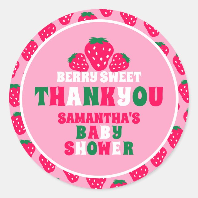 Sticker Rond Fraise Bébé Fille Douche Berry Merci doux (Devant)