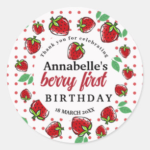 Sticker Rond Fraise Berry 1ère fête d'anniversaire