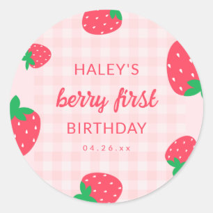 Sticker Rond Fraise Berry Premier 1er Anniversaire de Bébé