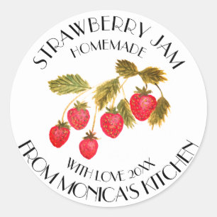 Sticker Rond Fraise confiture Aquarelle Fruit Cuisine Conserves