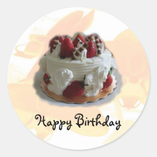 Sticker Rond fraise d'anniversaire heureuse, gâteau au chocola