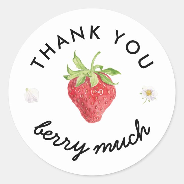 Sticker Rond Fraise Merci Berry Beaucoup de Fête Favoriser (Devant)