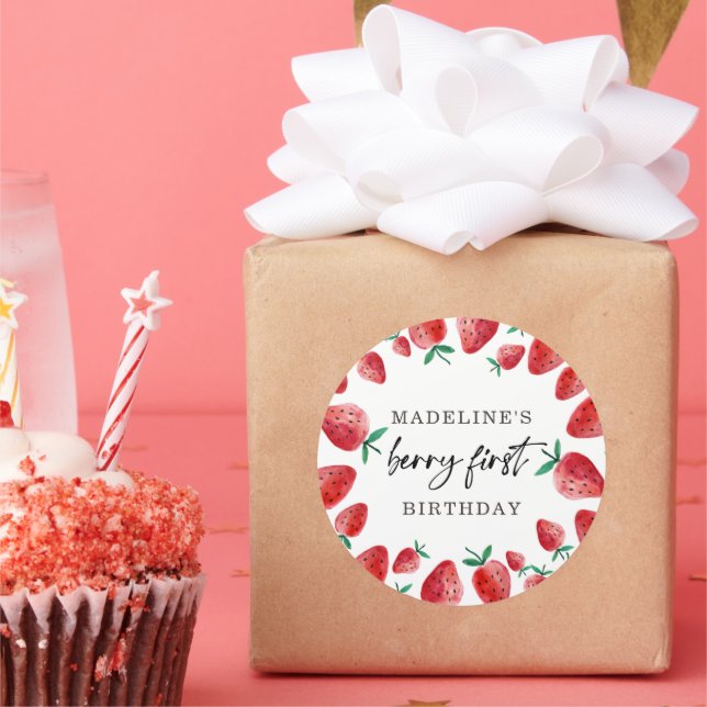 Sticker Rond Fraise Premier anniversaire 1er Berry Sweet Favori (Fête)