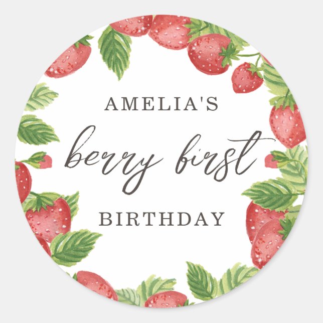 Sticker Rond Fraise Premier anniversaire 1er Berry Sweet Favori (Devant)
