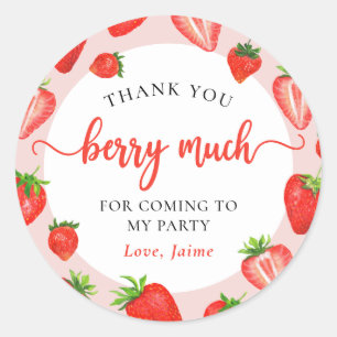 Sticker Rond Fraise rose Fille Anniversaire Merci Berry beaucou