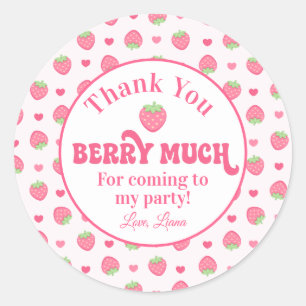 Sticker Rond Fraise Rose Merci Beaucoup Anniversaire