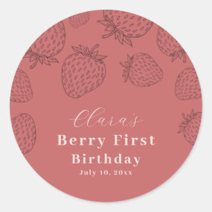 Sticker Rond Fraise rose Premier Anniversaire