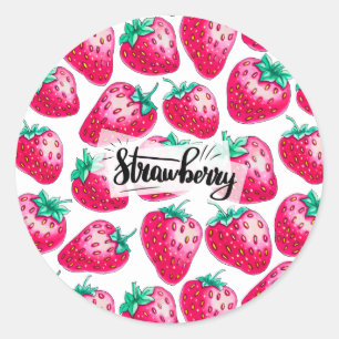 Sticker Rond Fraise rose sur arrière - plan blanc