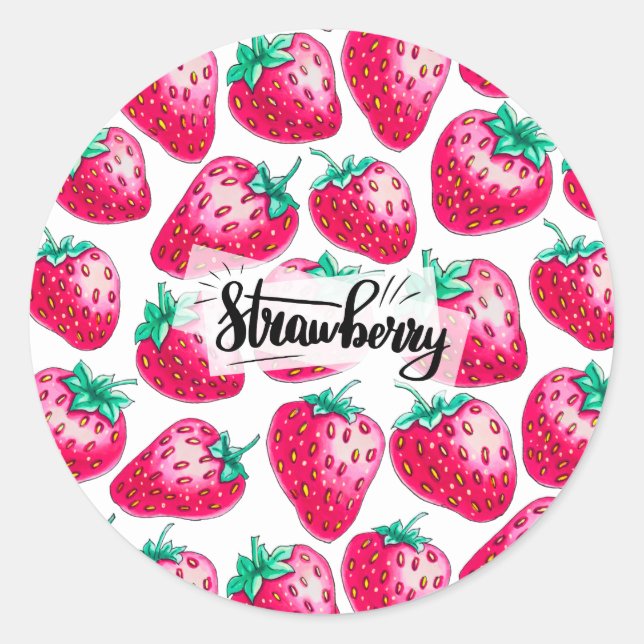 Sticker Rond Fraise rose sur arrière - plan blanc (Devant)