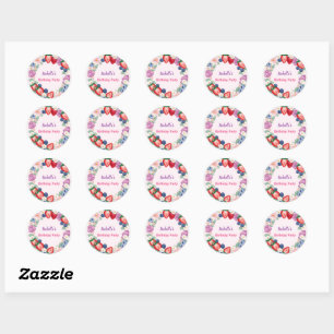 Sticker Rond Fraise rouge rose fête d'anniversaire pour enfants