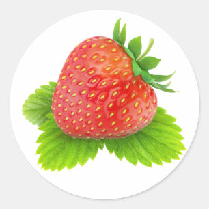 Sticker Rond Fraise sur feuille